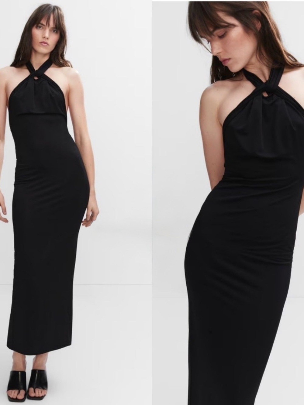 Mango Black Halter-Neck Maxi Dress